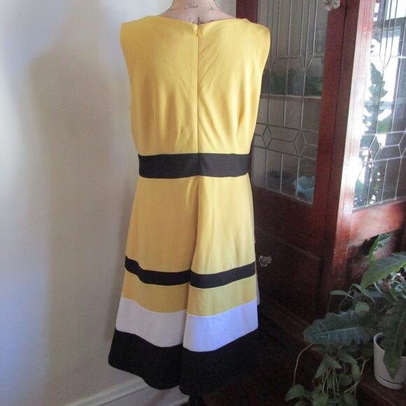 New York & Company Yellow Colorblock Fit & Flare Midi Dress Size L Pastel Retro - Picture 4 of 17
